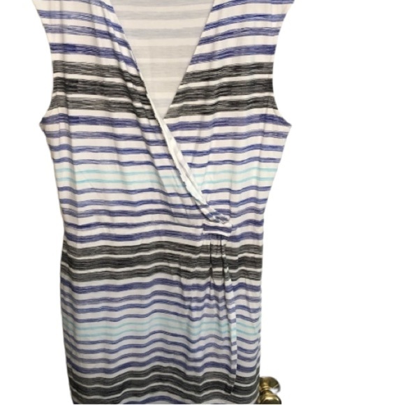 Ann Taylor large shades of blue striped mock wrap dress runs large - Picture 1 of 12